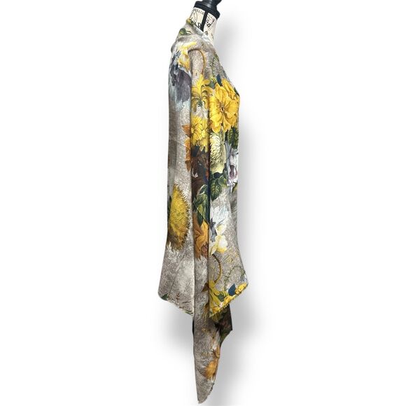 Kollie More Tan Floral Print Long Scarf Wrap Viscose Tan Yellow Green Boho Shawl - Picture 6 of 12